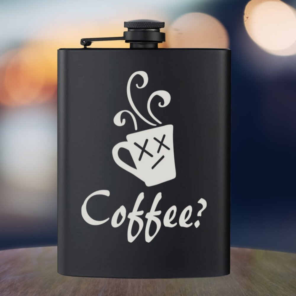 Personalized Engraved Sad Face Cup Coffee Black Flask